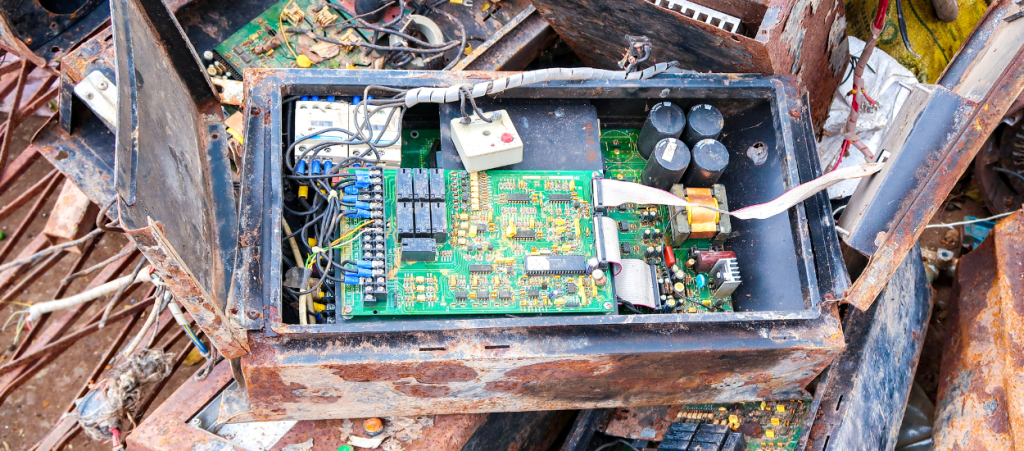 dark side of electronic recycling tv in a landfill