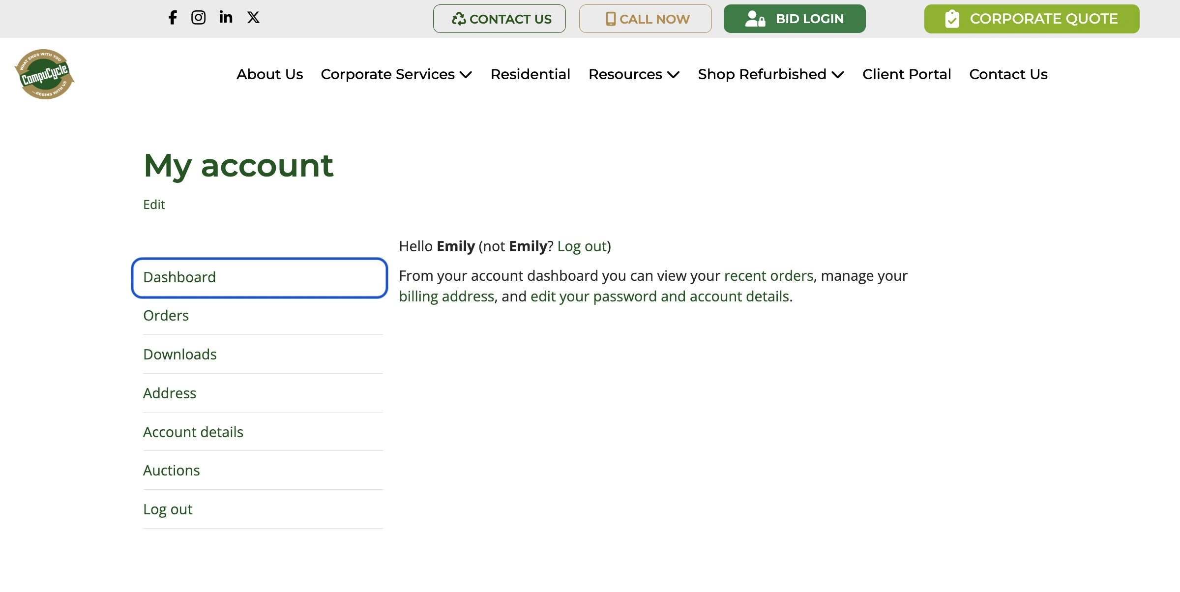 my account dashboard auction help compucycle